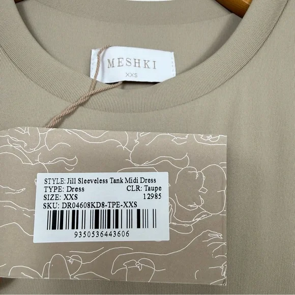 MESHKI Jill Sleeveless Tank Midi Dress Taupe XXS NWT - Picture 7 of 8